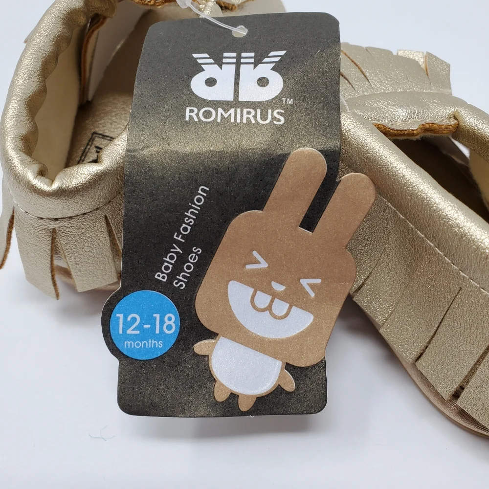 Romirus gold fringed loafers Size 12-18 Months new with tags